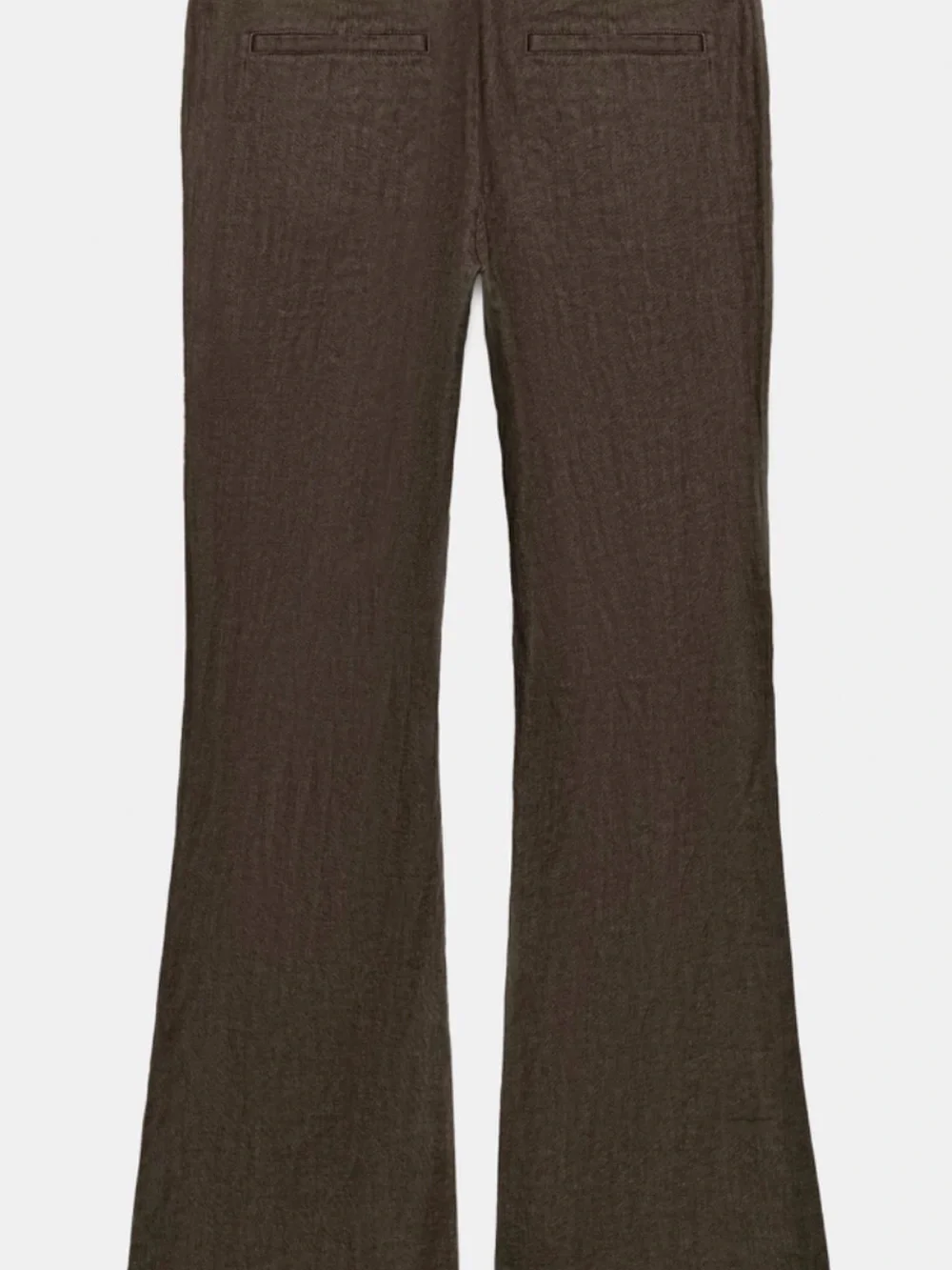 Zara 100% Linen Flare Pants Belt Loops Front Zip Button Brown L